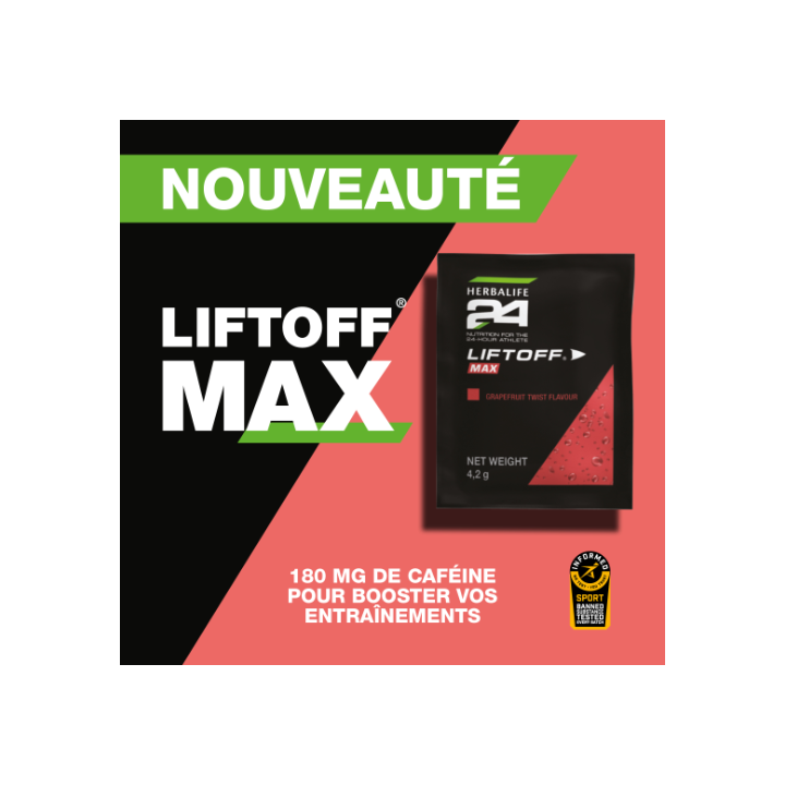 Boisson énergisante LiftOff® Max H24 Pamplemousse Herbalife Nutrition. 10 sachets de 4.2g