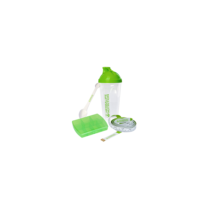 Kit Essentiel Herbalife Nutrition. 4 produits basiques : Shaker + cuillère doseuse + mètre-ruban + boîte à comprimés