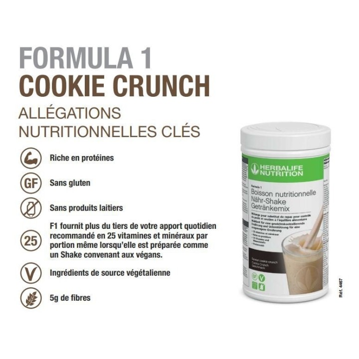 Prendre du poids avec les boissons protéines Herbalife F1 Cookie & Crunch vegan sans gluten 